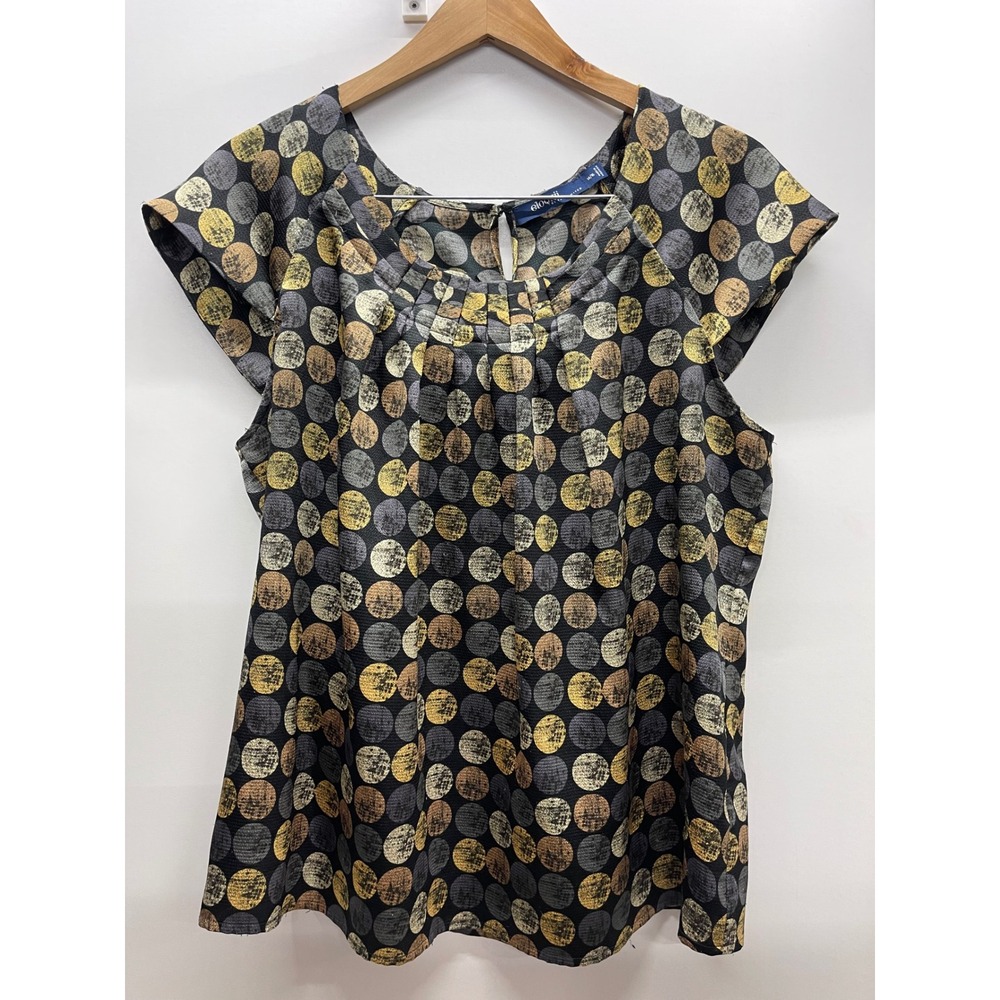 Eloquii by The Limited Metallic Polka Dot Pleated Neck Blouse Black Gold 14/16